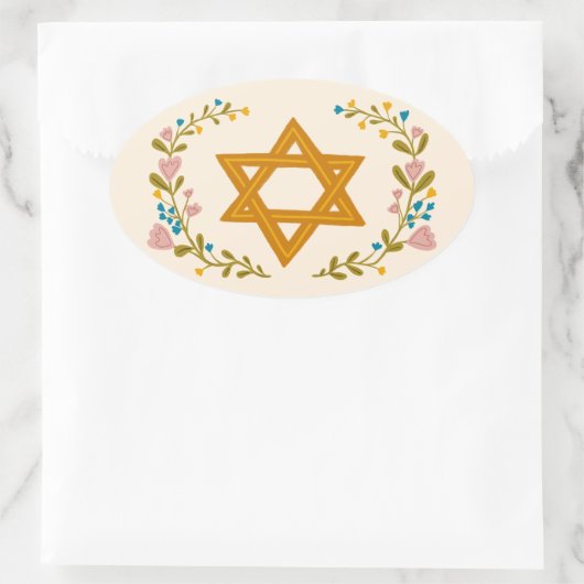 Davidster Handgetekende Joodse Bloemstukken Ovale Sticker (Tas)