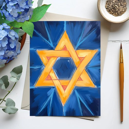 Davidster Hanukka Blauwe Waterverf Feestdagenkaart