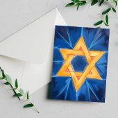 Davidster Hanukka Blauwe Waterverf Feestdagenkaart