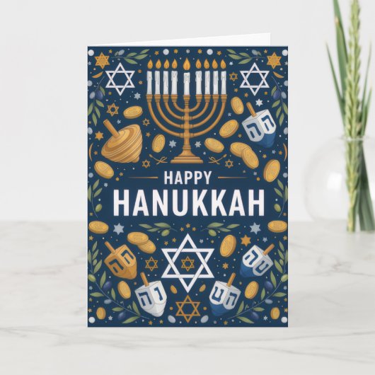 Davidster Menorah Patroon – Prettig Hanukkah Kaart (Voorkant)