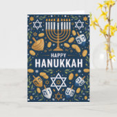 Davidster Menorah Patroon – Prettig Hanukkah Kaart (Gele Bloem)