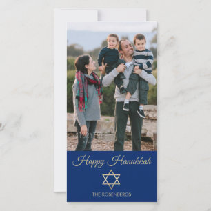 Davidster Prettig Hanukkah Blauw Familie Foto Feestdagenkaart