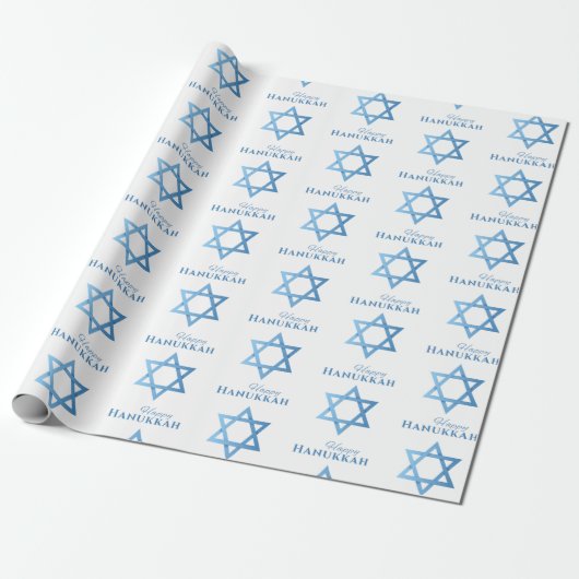 Davidster Prettig Hanukkah Naadloos Patroon Cadeaupapier (Uitgerold)