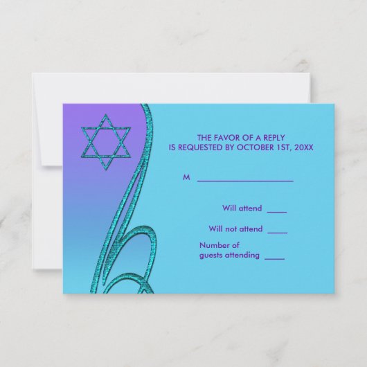 Davidster RSVP-kaarten Paars Teal RSVP Kaartje (Voorkant)