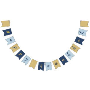 Davidster Schattig Blauw en Goud Gelukkig Hanukk Vlaggetjes