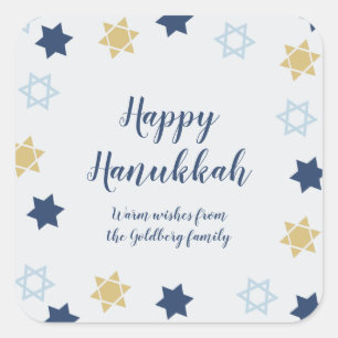 Davidster   Schattige Blauwe en Gouden Hanukkah Vierkante Sticker