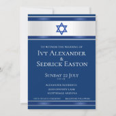 Davidster Witte Satijn Navyblauw Uitnodiging (Achterkant)