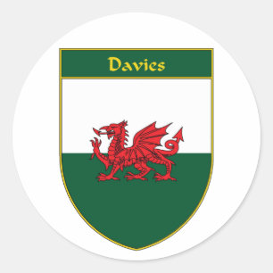 Davies Welsh Flag Shield Ronde Sticker
