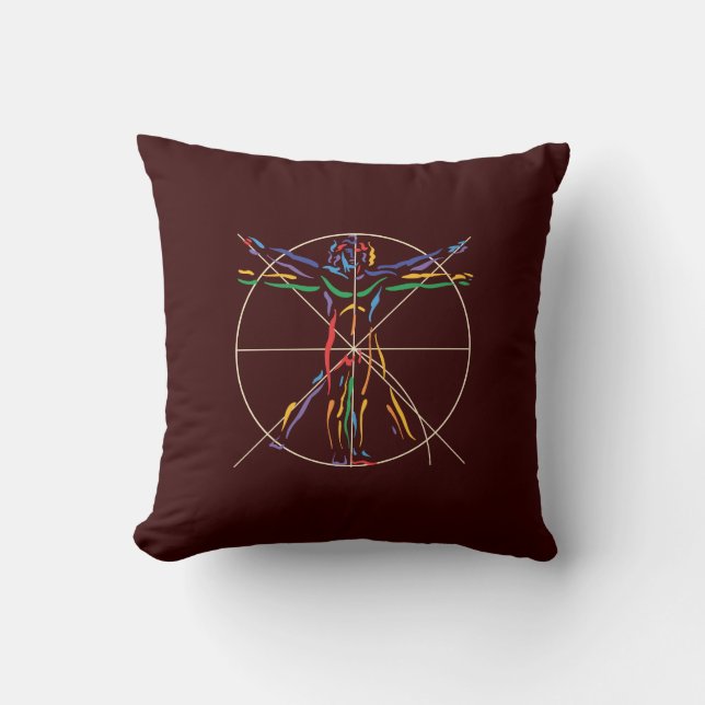 DaVinci Anatomy Man in Chakra Colors Kussen (Voorkant)