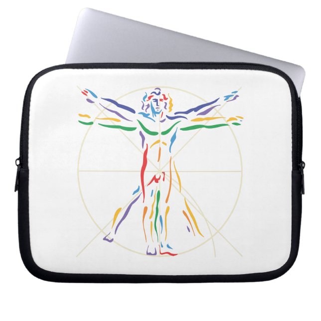 DaVinci Anatomy Man in Chakra Colors Laptop Sleeve (Voorkant)