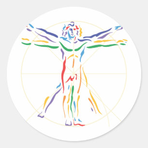 DaVinci Anatomy Man in Chakra Colors Ronde Sticker