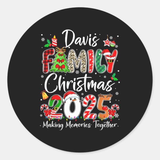 Davis Family Christmas 2025 Matching Pjs Xmas Squa Ronde Sticker (Voorkant)