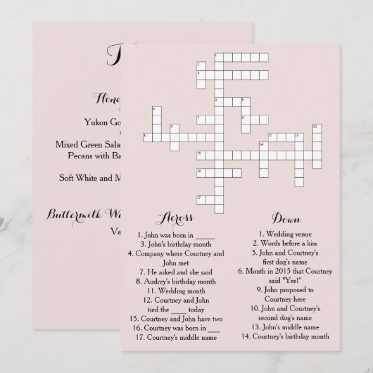 Davis- + Harper-menukaart Menu (Voorkant / Achterkant)