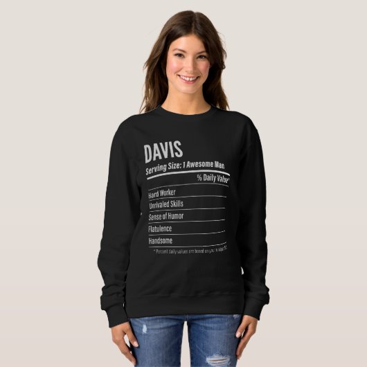 Davis Serving Maat Voeding Label Calorieën Trui (Voorkant volledig)