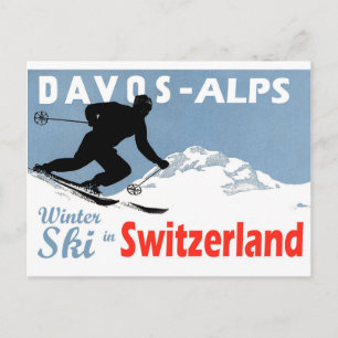 Davos - Alpen, winters skiën in Zwitserland, vinta Briefkaart