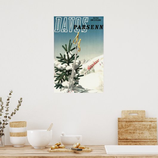 Davos, Parsenn, bergspoorweg, oldtimers Poster (Keuken)