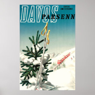 Davos, Parsenn, bergspoorweg, oldtimers Poster