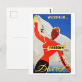 Davos Parsenn, Girl Shows Cable Carand Ski Lift Briefkaart (Voorkant / Achterkant)