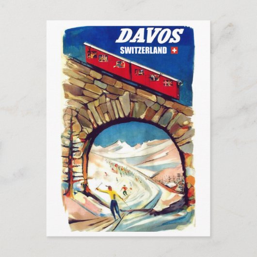 Davos, rode kabelauto op de brug, Zwitserland Briefkaart (Voorkant)