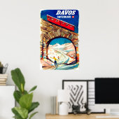 Davos, rode kabelauto op de brug, Zwitserland Poster (Thuiskantoor)