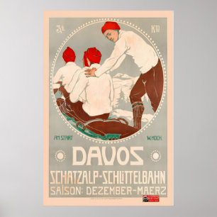 Davos Schatzalp-Schlittelbahn Zwitserland Vintage Poster