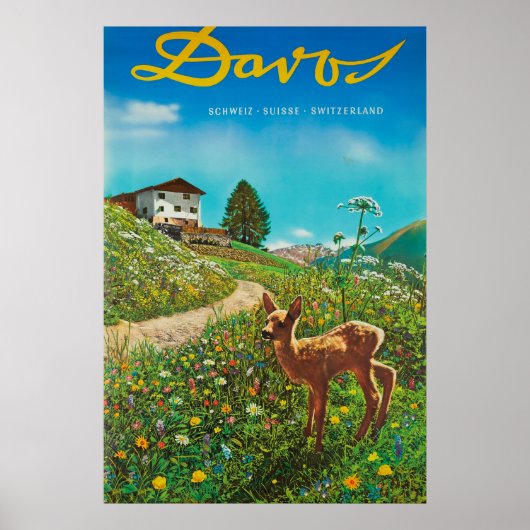 Davos Zwitserland Animal Vintage Travel Poster (Voorkant)