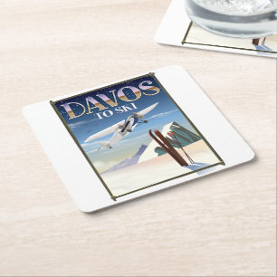 Davos Zwitserland reisposter Kartonnen Onderzetters