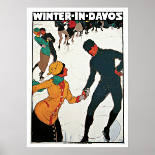 Davos, Zwitserland Ski Winter Vintage Travel Poster