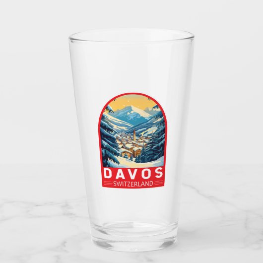 Davos Zwitserland Travel Art Embleem Glas (Voorkant)