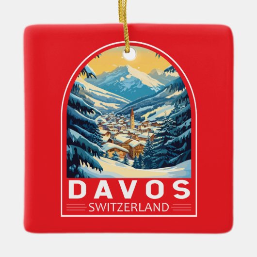 Davos Zwitserland Travel Art Embleem Keramisch Ornament (Voorkant)