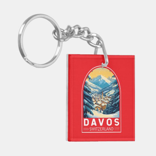Davos Zwitserland Travel Art Embleem Sleutelhanger (Voorkant Links)