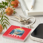 Davos Zwitserland Travel Art Embleem Sleutelhanger (Voorkant Rechts)