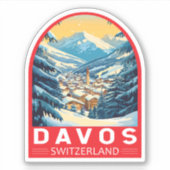 Davos Zwitserland Travel Art Embleem Sticker (Voorkant)