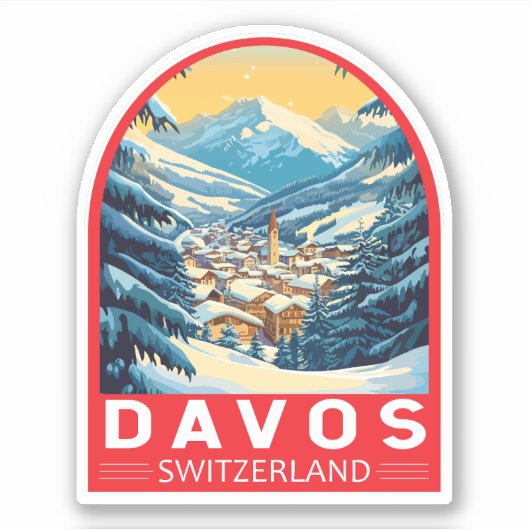 Davos Zwitserland Travel Art Embleem Sticker (Voorkant)