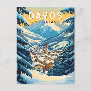 Davos Zwitserland Travel Art Vintage Briefkaart