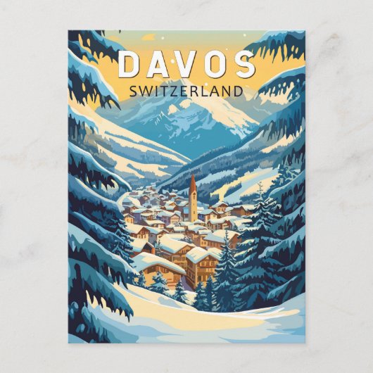 Davos Zwitserland Travel Art Vintage Briefkaart (Voorkant)