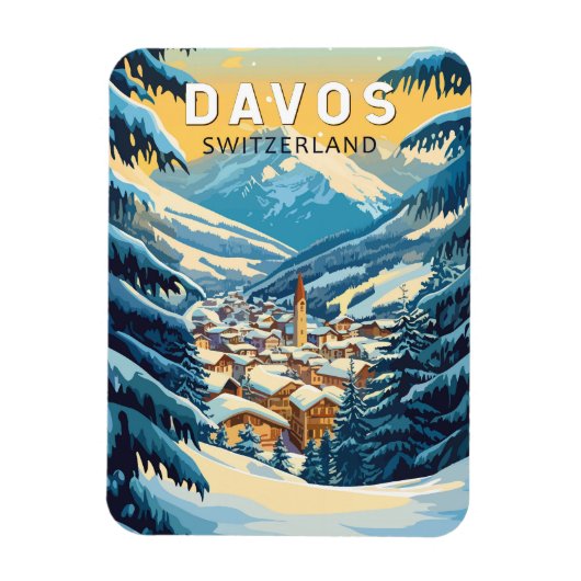 Davos Zwitserland Travel Art Vintage Magneet (Verticaal)
