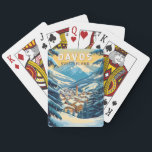 Davos Zwitserland Travel Art Vintage Pokerkaarten<br><div class="desc">Davos retro vector reisontwerp. Davos is een plaats in het Zwitserse kanton Graubünden,  gelegen in de Alpen. Het is een populair skigebied met een conferentiecentrum dat het jaarlijkse World Economic Forum organiseert.</div>