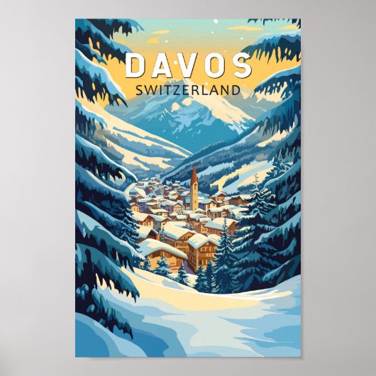 Davos Zwitserland Travel Art Vintage Poster (Voorkant)