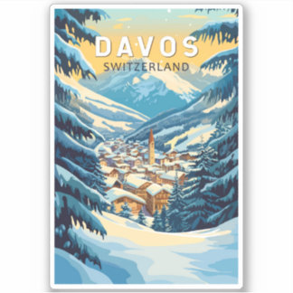Davos Zwitserland Travel Art Vintage Sticker