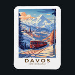 Davos Zwitserland Treinreizen Art Vintage Magneet<br><div class="desc">Davos retro vector reisontwerp. Davos is een plaats in het Zwitserse kanton Graubünden,  gelegen in de Alpen. Het is een populair skigebied met een conferentiecentrum dat het jaarlijkse World Economic Forum organiseert.</div>
