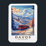 Davos Zwitserland Treinreizen Art Vintage Magneet<br><div class="desc">Davos retro vector reisontwerp. Davos is een plaats in het Zwitserse kanton Graubünden,  gelegen in de Alpen. Het is een populair skigebied met een conferentiecentrum dat het jaarlijkse World Economic Forum organiseert.</div>