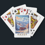 Davos Zwitserland Treinreizen Art Vintage Pokerkaarten<br><div class="desc">Davos retro vector reisontwerp. Davos is een plaats in het Zwitserse kanton Graubünden,  gelegen in de Alpen. Het is een populair skigebied met een conferentiecentrum dat het jaarlijkse World Economic Forum organiseert.</div>