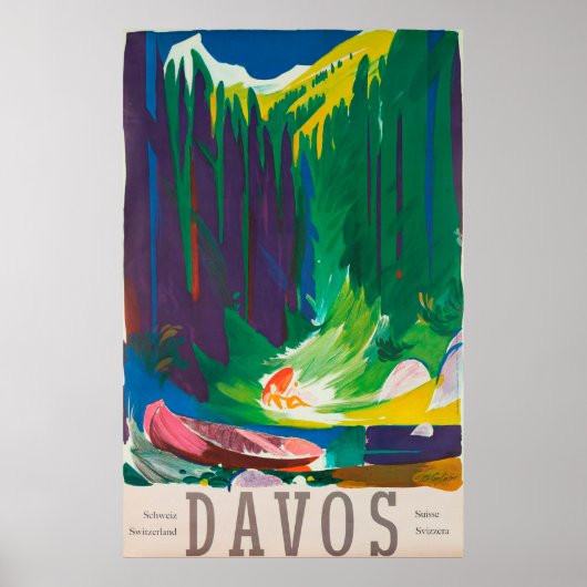Davos Zwitserland Vintage Travel Poster (Voorkant)