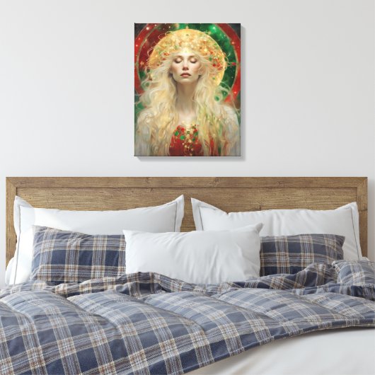 Dawn Dromen van Kerstmis Mooie Blond Vrouw Canvas Afdruk (Insitu (Slaapkamer))