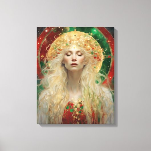 Dawn Dromen van Kerstmis Mooie Blond Vrouw Canvas Afdruk (Voorkant)