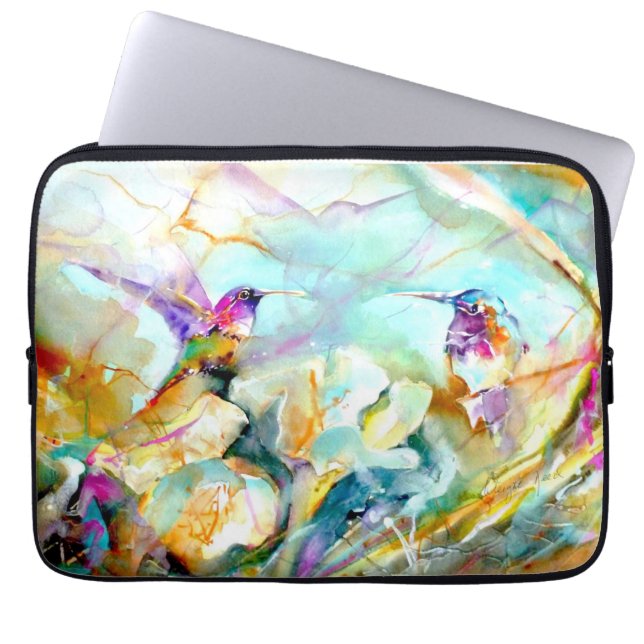 "Dawn Greeting" Hummingbird Print op Laptop Sleeve (Voorkant)