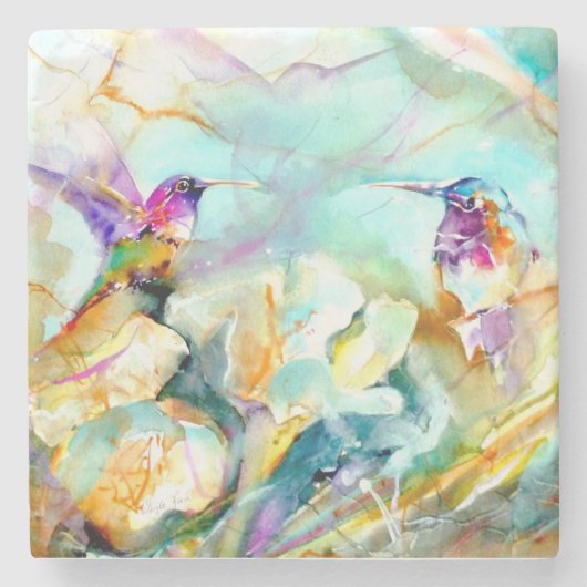 "Dawn Greeting" Hummingbird Print Stenen Onderzetter (Voorkant)