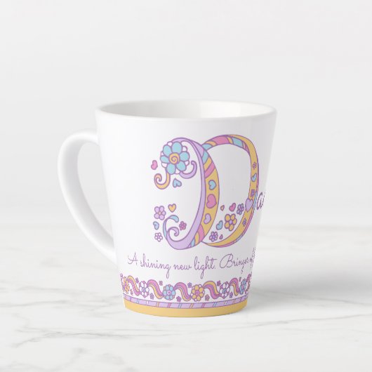 Dawn letter D naam monogram Latte Mok (Linkerhoek)