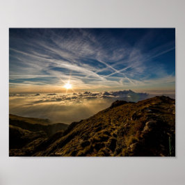 Dawn Sun Mountain Landscape Poster